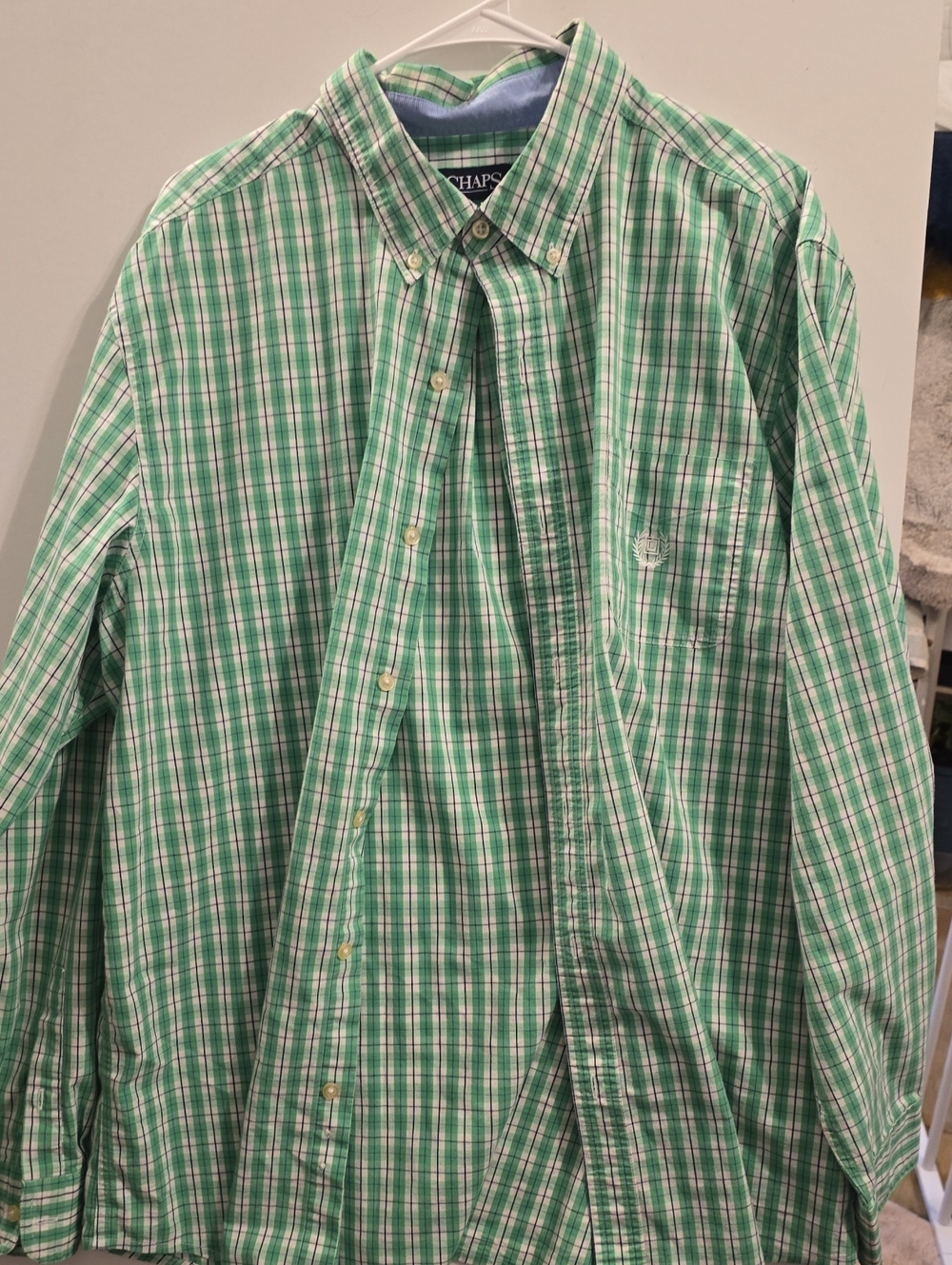 Chaps Men’s Green & White Plaid Button-Down Shirt